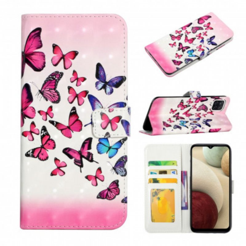 Folio Deksel Til Samsung Galaxy A22 Med Kjede Flight Of Butterflies I Lanyard