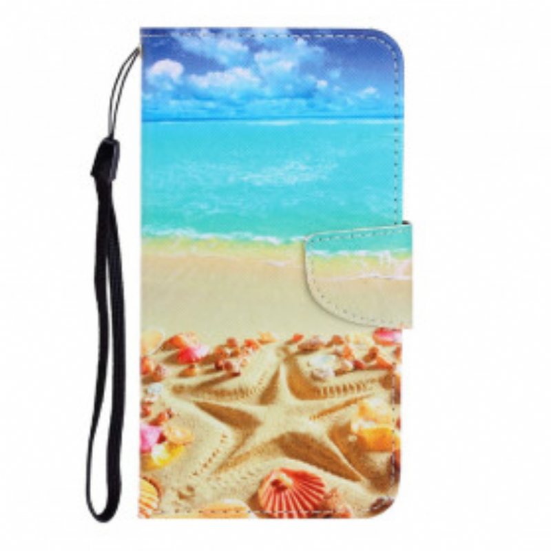 Folio Deksel Til Samsung Galaxy A22 Med Kjede Lanyard Beach