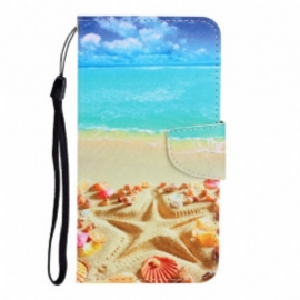 Folio Deksel Til Samsung Galaxy A22 Med Kjede Lanyard Beach