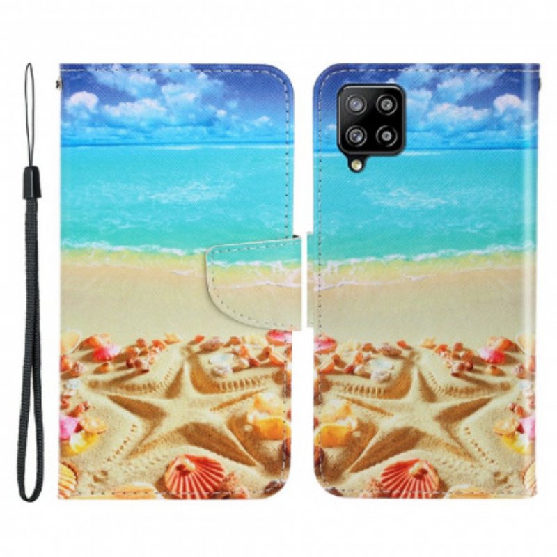 Folio Deksel Til Samsung Galaxy A22 Med Kjede Lanyard Beach