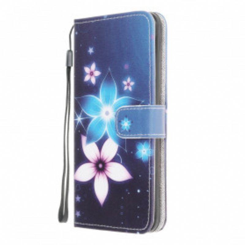 Folio Deksel Til Samsung Galaxy A22 Med Kjede Lunar Strap Blomster