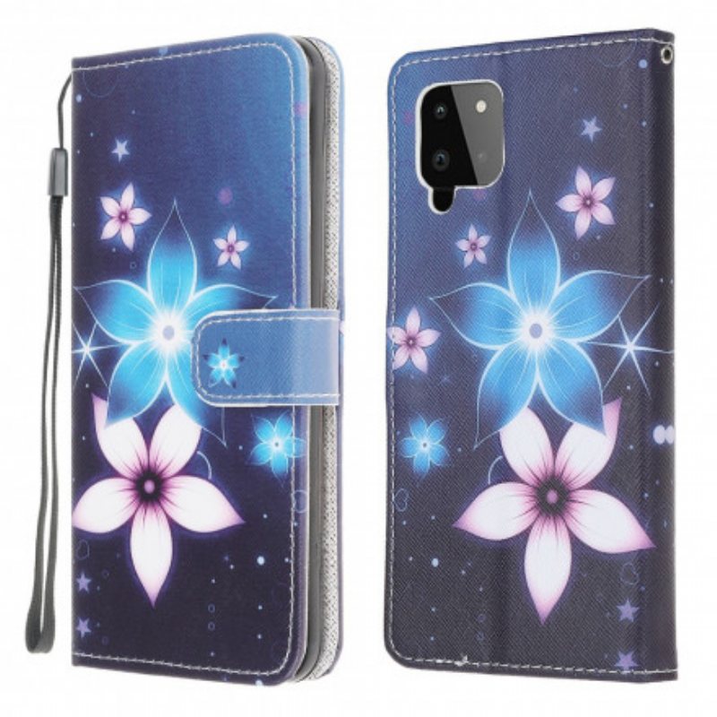 Folio Deksel Til Samsung Galaxy A22 Med Kjede Lunar Strap Blomster