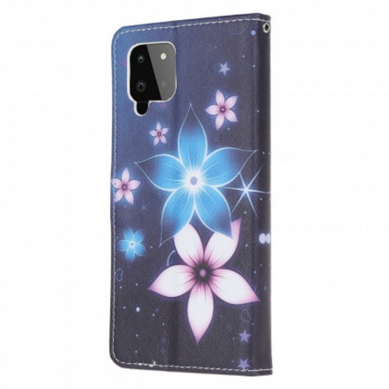 Folio Deksel Til Samsung Galaxy A22 Med Kjede Lunar Strap Blomster