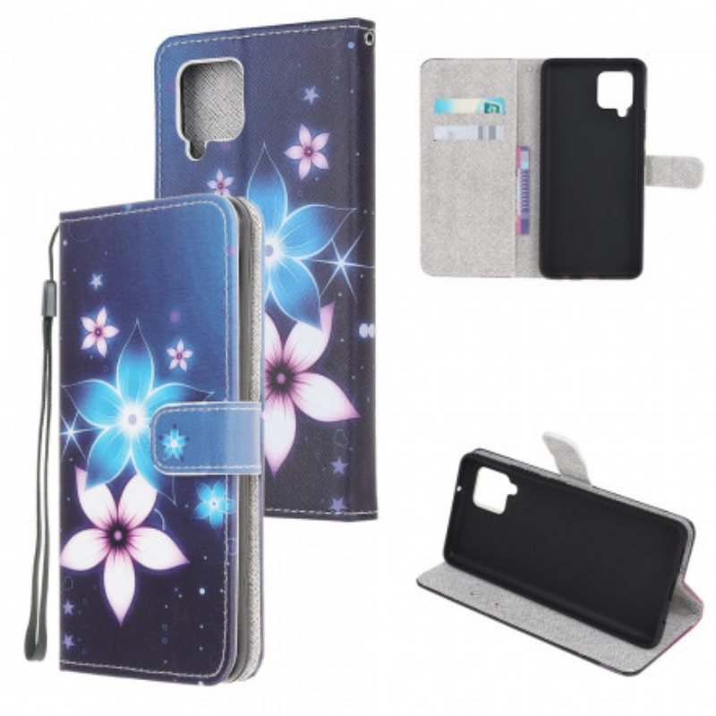 Folio Deksel Til Samsung Galaxy A22 Med Kjede Lunar Strap Blomster