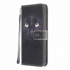 Folio Deksel Til Samsung Galaxy A22 Med Kjede Strappy Black Cat Eyes