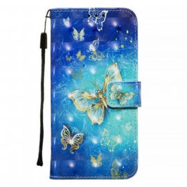 Folio Deksel Til Samsung Galaxy A71 Golden Butterflies Lanyard