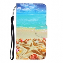 Folio Deksel Til Samsung Galaxy A71 Med Kjede Lanyard Beach