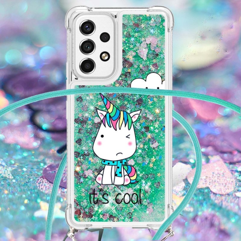 Deksel Til Samsung Galaxy A53 5G Med Snor Unicorn Glitter Snøre