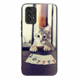 Deksel Til Samsung Galaxy A53 5G Poker Cat Herdet Glass