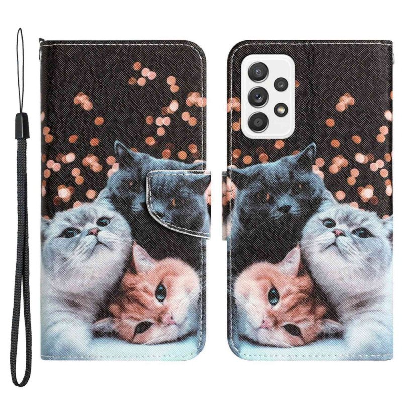 Folio Deksel Til Samsung Galaxy A53 5G Med Kjede Bare Thong Cats