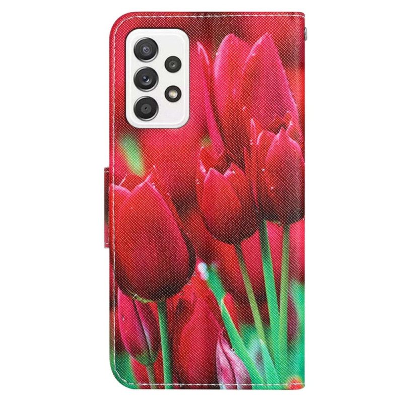 Folio Deksel Til Samsung Galaxy A53 5G Med Kjede Stroppblomster