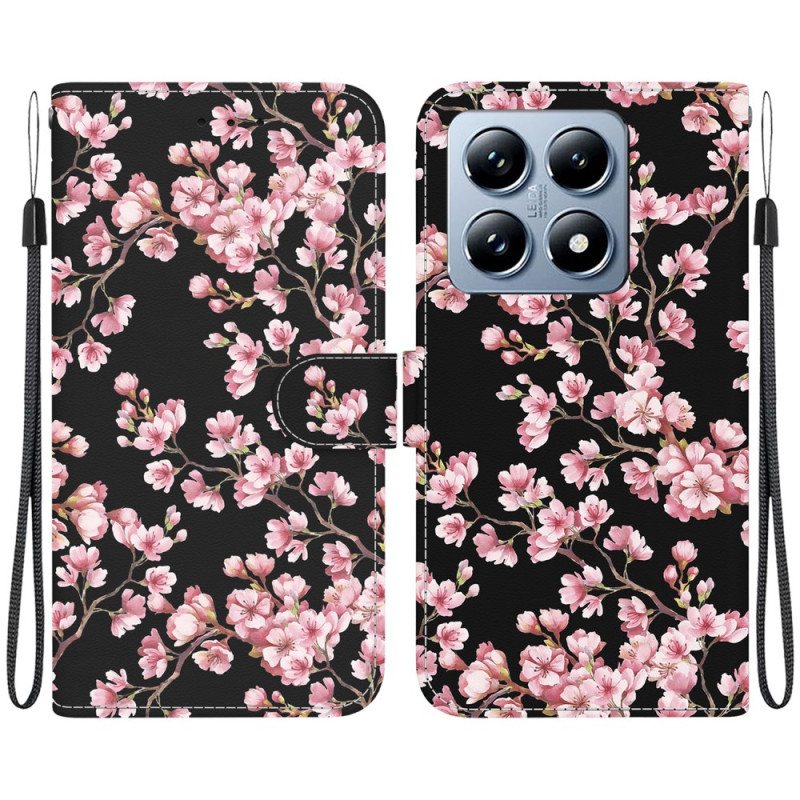 Folio Deksel Xiaomi 14t Pro Plommeblomster