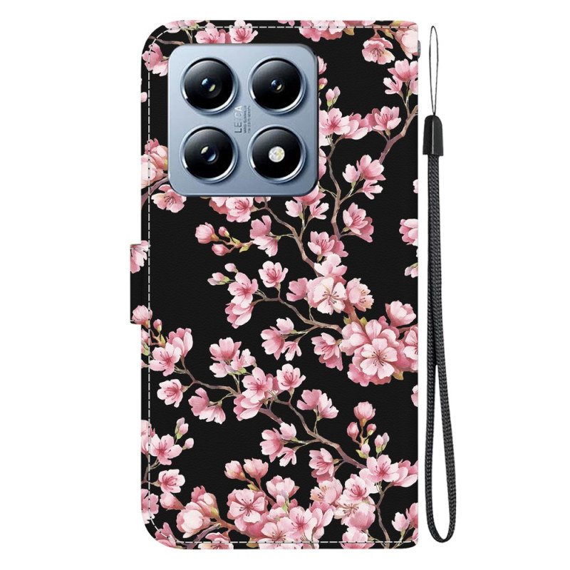 Folio Deksel Xiaomi 14t Pro Plommeblomster