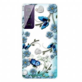 Deksel Til Samsung Galaxy S21 FE Retro Sommerfugler Og Blomster