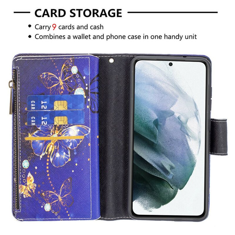 Folio Deksel Til Samsung Galaxy S21 FE Butterflies Butterflies Zip Pouch