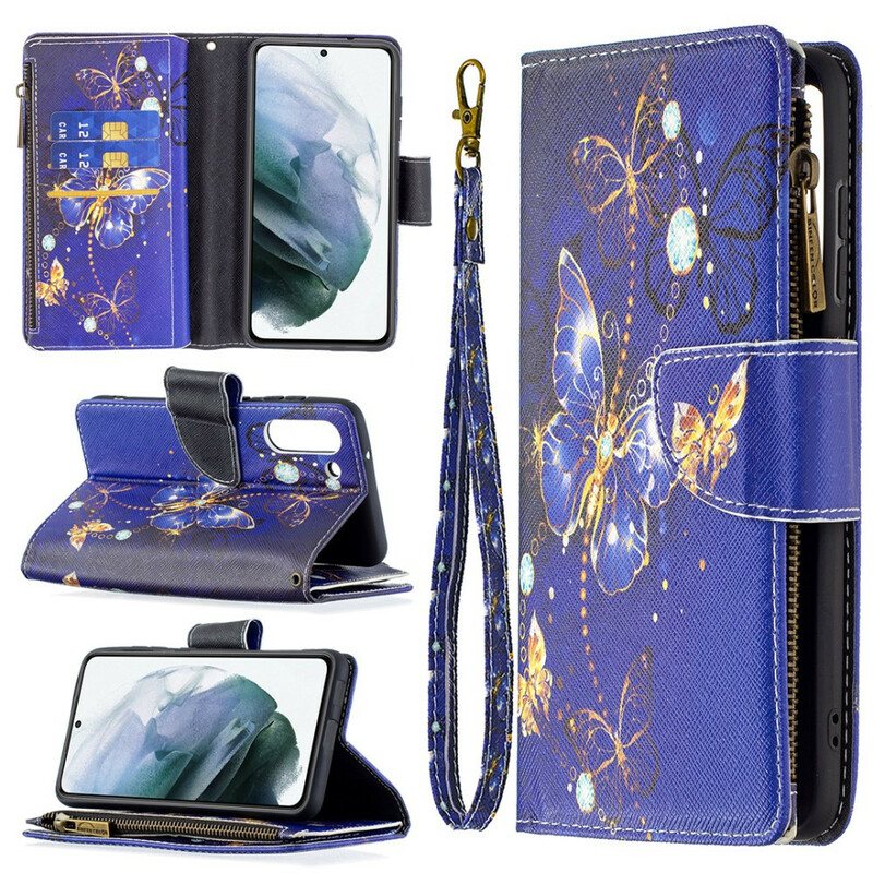 Folio Deksel Til Samsung Galaxy S21 FE Butterflies Butterflies Zip Pouch