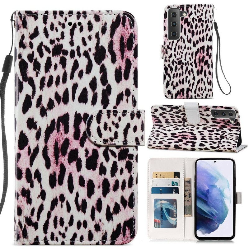 Folio Deksel Til Samsung Galaxy S21 FE Leopard Mønster