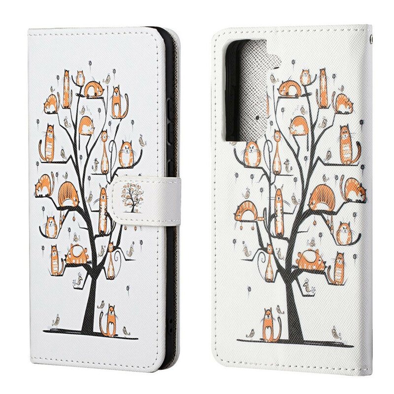 Folio Deksel Til Samsung Galaxy S21 FE Med Kjede Funky Cats Med Stropp