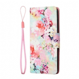 Folio Deksel Til Samsung Galaxy S21 FE Med Kjede Vintage Strappy Floralies