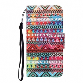 Folio Deksel Til Samsung Galaxy S21 FE Patchwork Med Snor