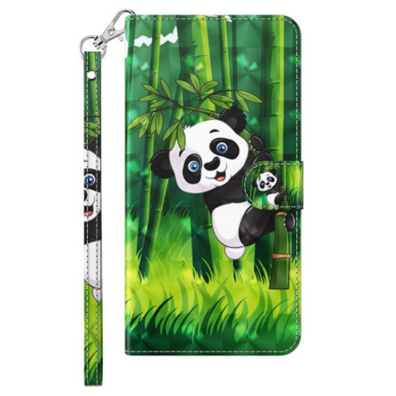 Folio Deksel Til iPhone 15 Pro Max Med Kjede 3d Bamboo Panda Med Stropp