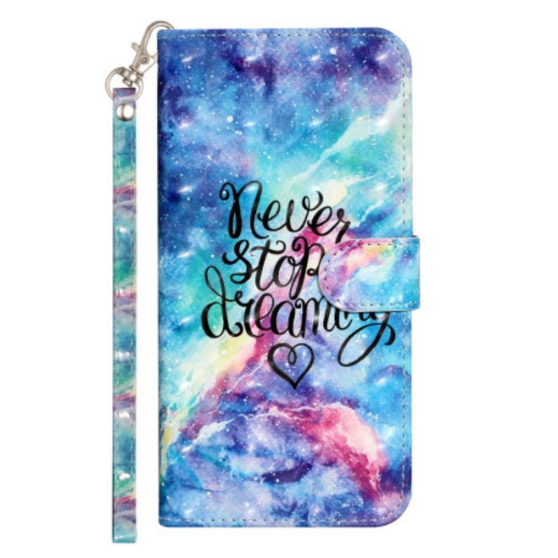 Folio Deksel Til iPhone 15 Pro Max Med Kjede Never Stop Dreaming 3d Strap