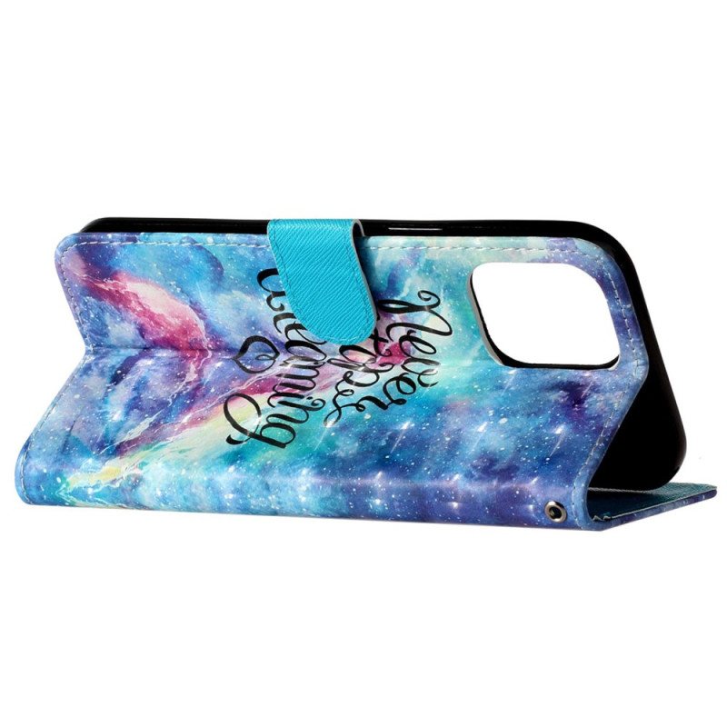 Folio Deksel Til iPhone 15 Pro Max Med Kjede Never Stop Dreaming 3d Strap