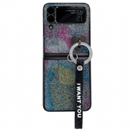 Deksel Til Samsung Galaxy Z Flip 3 5G Folio Deksel Paljetter Charms And Lanyard