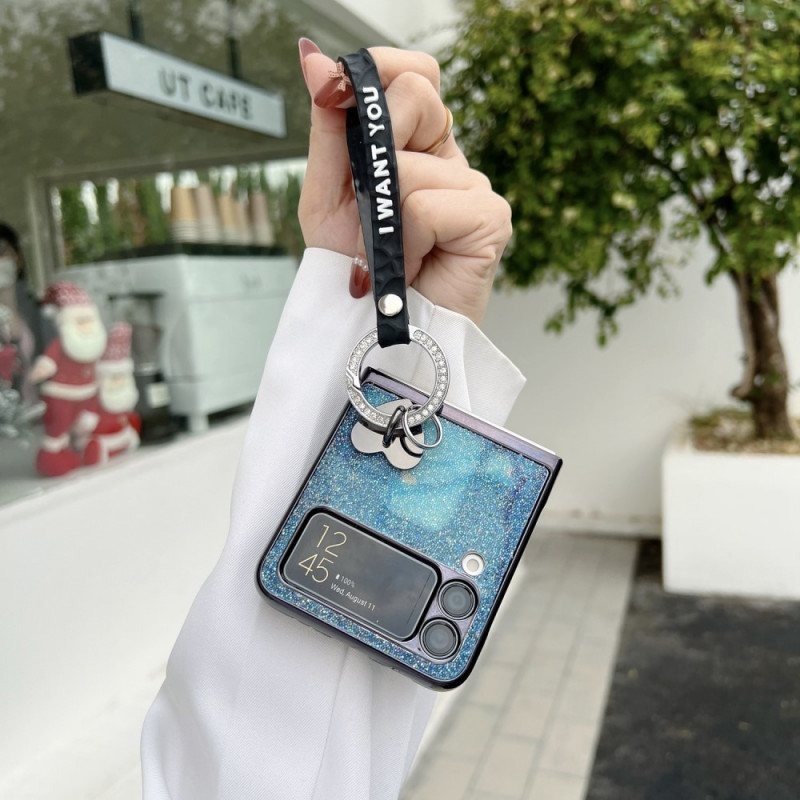 Deksel Til Samsung Galaxy Z Flip 3 5G Folio Deksel Paljetter Charms And Lanyard