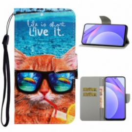 Folio Deksel Til Xiaomi Mi 10T Lite Med Kjede Cat Live It Strappy