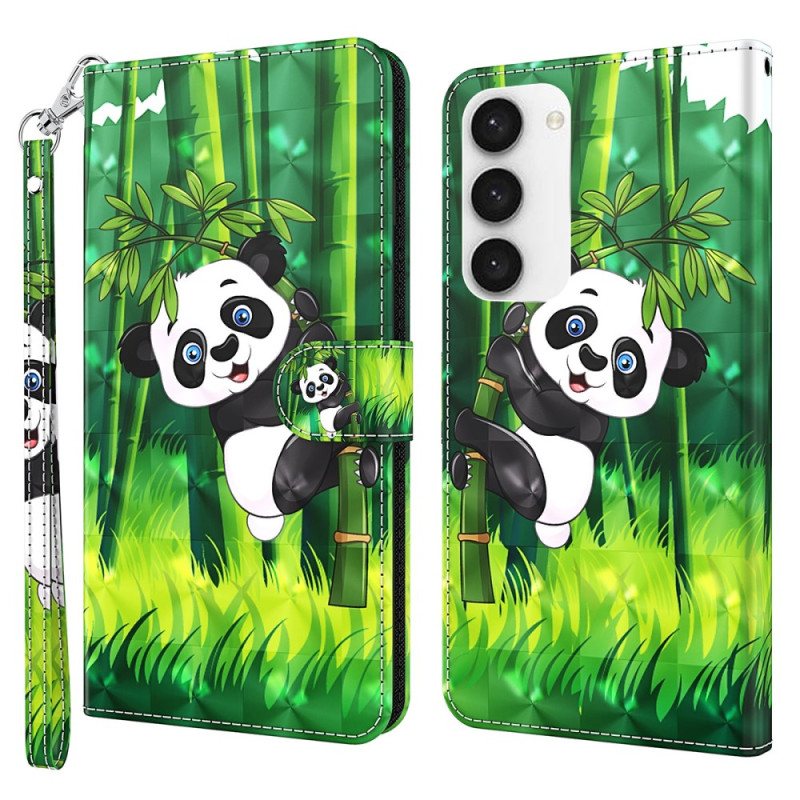 Folio Deksel Samsung Galaxy S24 5g Bambus Panda Med Stropp Beskyttelse Deksel