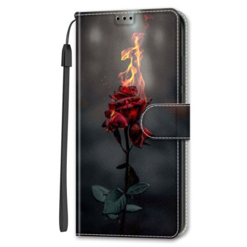 Folio Deksel Samsung Galaxy S24 5g Brannrosa Med Stropp