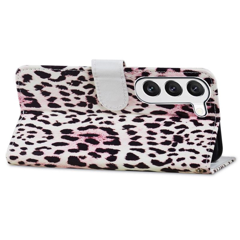 Folio Deksel Samsung Galaxy S24 5g Leopardmønster Med Stropp Beskyttelse Deksel