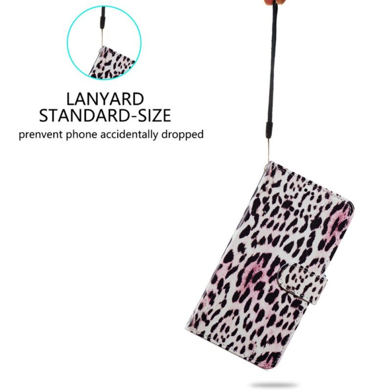 Folio Deksel Samsung Galaxy S24 5g Leopardmønster Med Stropp Beskyttelse Deksel