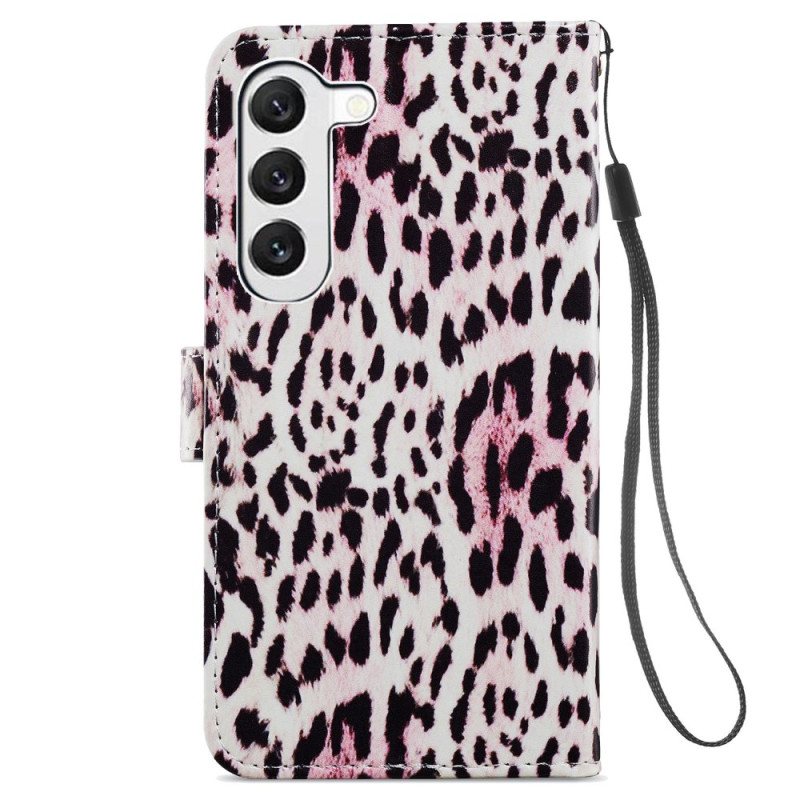 Folio Deksel Samsung Galaxy S24 5g Leopardmønster Med Stropp Beskyttelse Deksel