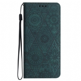 Folio Deksel Til Samsung Galaxy S24 5g Strap Tapestry Style