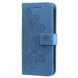 Lærdeksel Folio Deksel Samsung Galaxy S24 5g Blomstermandala Med Snor