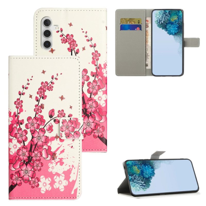 Lærdeksel Folio Deksel Samsung Galaxy S24 5g Tropiske Blomster