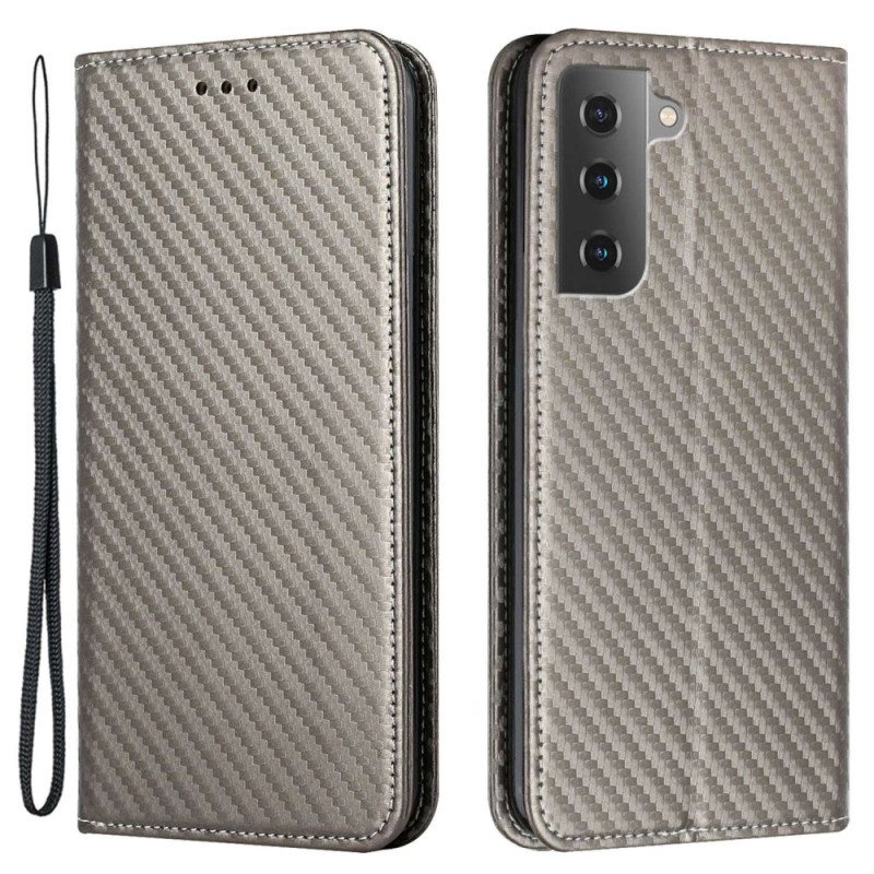 Beskyttelse Deksel Til Samsung Galaxy S23 5G Med Kjede Folio Deksel Strappy Carbon Fiber Style