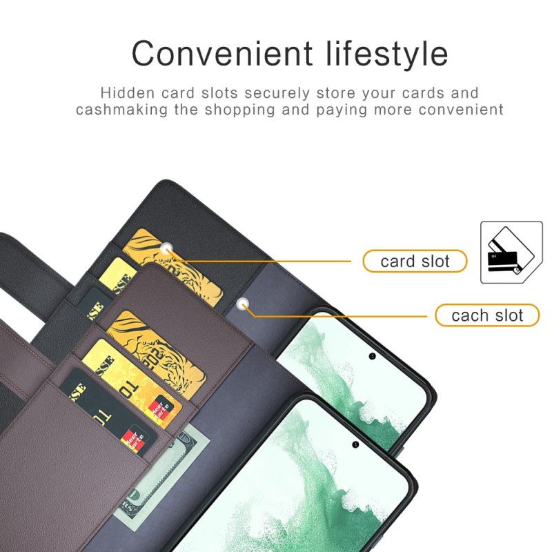 Folio Deksel Til Samsung Galaxy S23 5G Ekte Lær