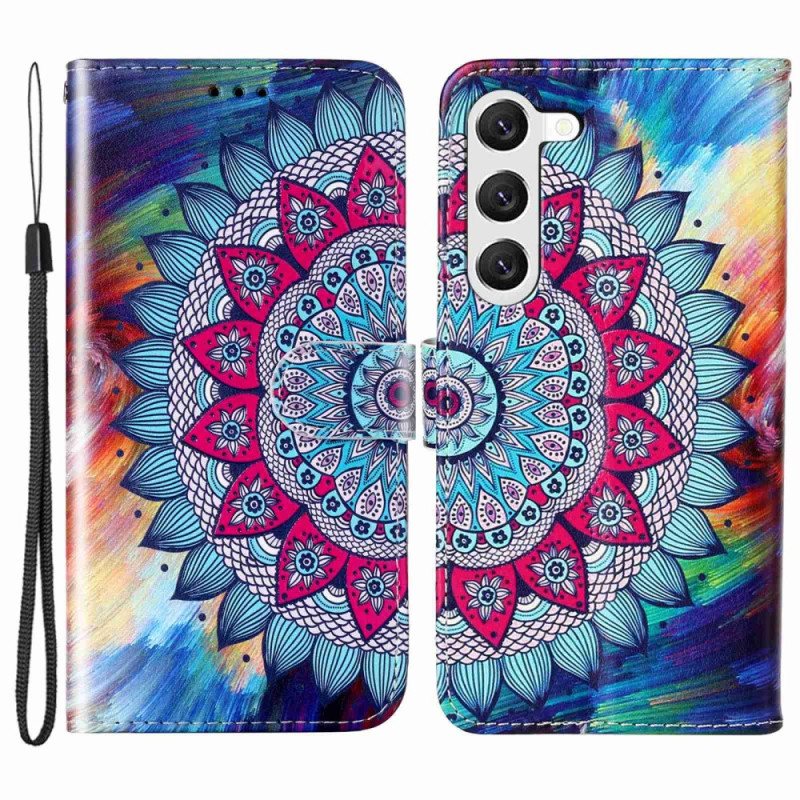 Folio Deksel Til Samsung Galaxy S23 5G Med Kjede Fargerik Strappy Mandala