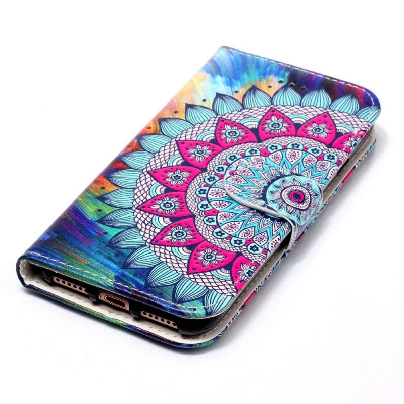 Folio Deksel Til Samsung Galaxy S23 5G Med Kjede Fargerik Strappy Mandala