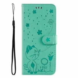 Folio Deksel Til Samsung Galaxy S23 5G Med Kjede Strappy Cat And Bees