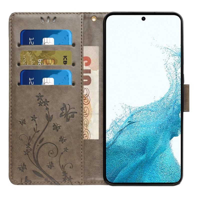 Folio Deksel Til Samsung Galaxy S23 5G Med Kjede Strappy Floral