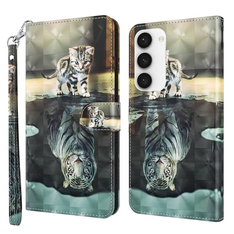 Folio Deksel Til Samsung Galaxy S23 5G Med Kjede Strappy Kitten Dream