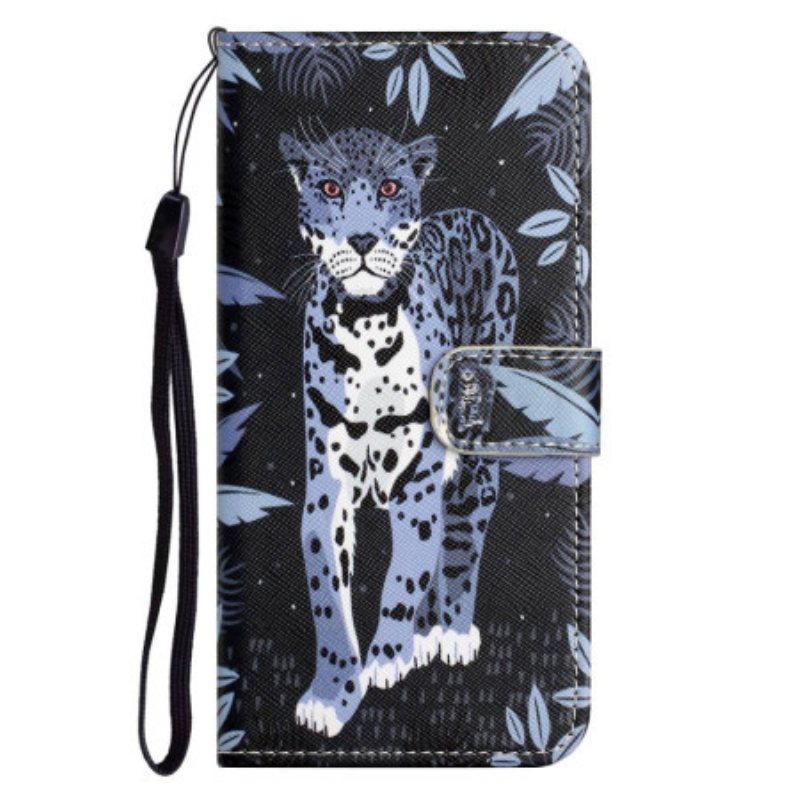 Lærdeksel Til Samsung Galaxy S23 5G Med Kjede Strappy Leopard