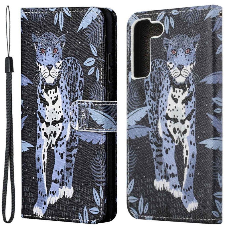 Lærdeksel Til Samsung Galaxy S23 5G Med Kjede Strappy Leopard