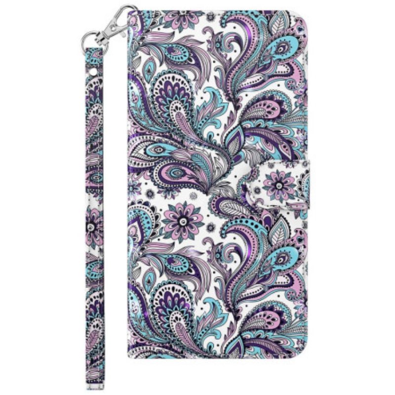 Lærdeksel Til Samsung Galaxy S23 5G Med Kjede Strappy Paisley-mønster