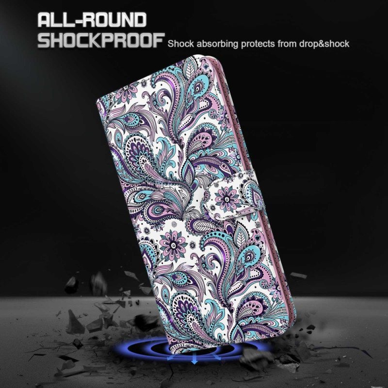 Lærdeksel Til Samsung Galaxy S23 5G Med Kjede Strappy Paisley-mønster