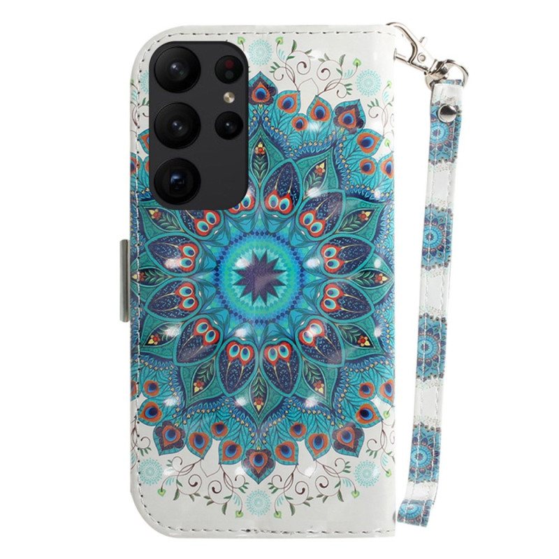 Lærdeksel Til Samsung Galaxy S23 Ultra 5G Med Kjede Strappy Mandala